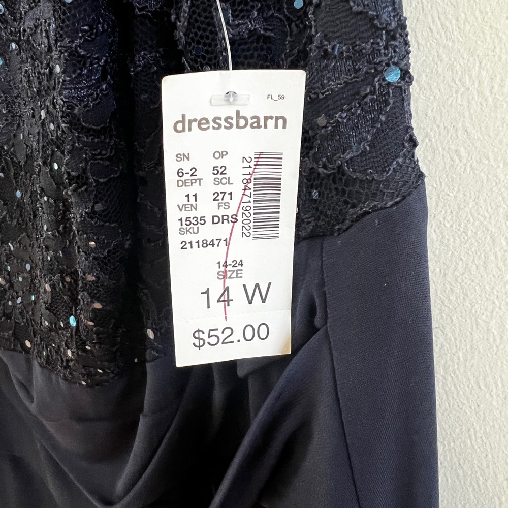 Dressbarn Dress Womens 14 Navy Lace Sequin Sheath V‎ Neck Ruched Cocktail Party - Picture 2 of 5